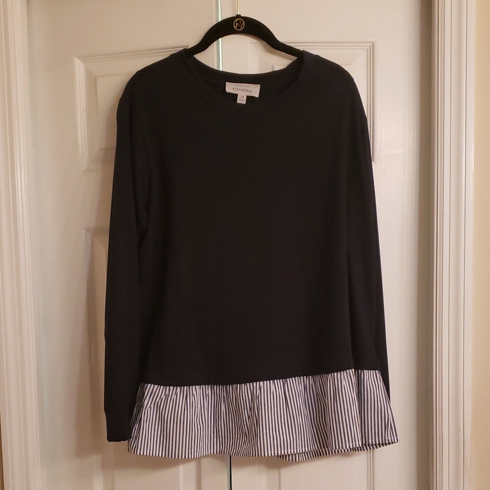 Blue and White Striped Hem Blouse